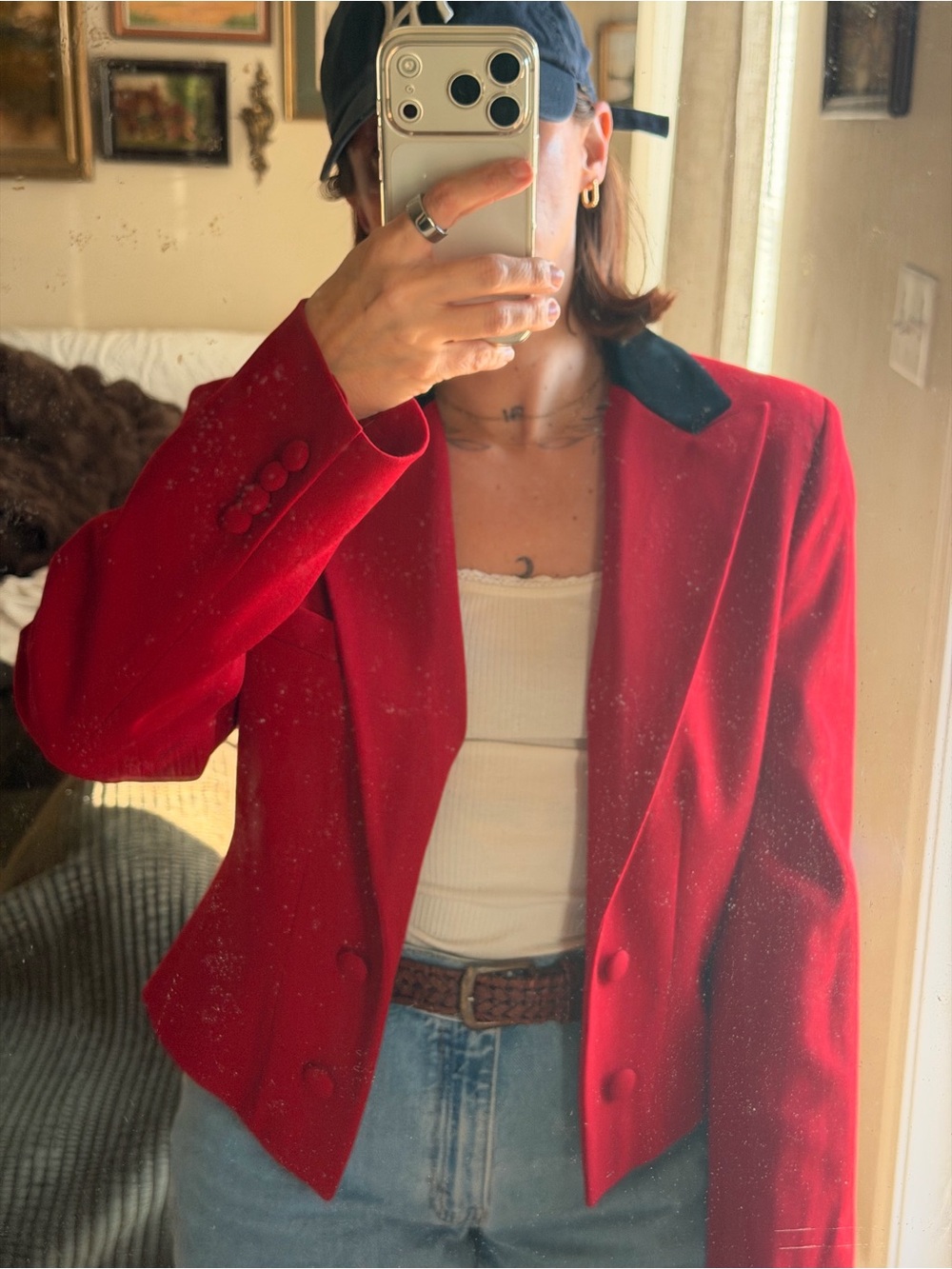 Classic 90’s Ralph Lauren Red Women's Blazer with velvet Contrasting Collar